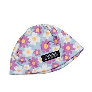 Skida Beanie Kids S Blue Purple Floral Fleece Lined Winter Hat Ski Snowboarding